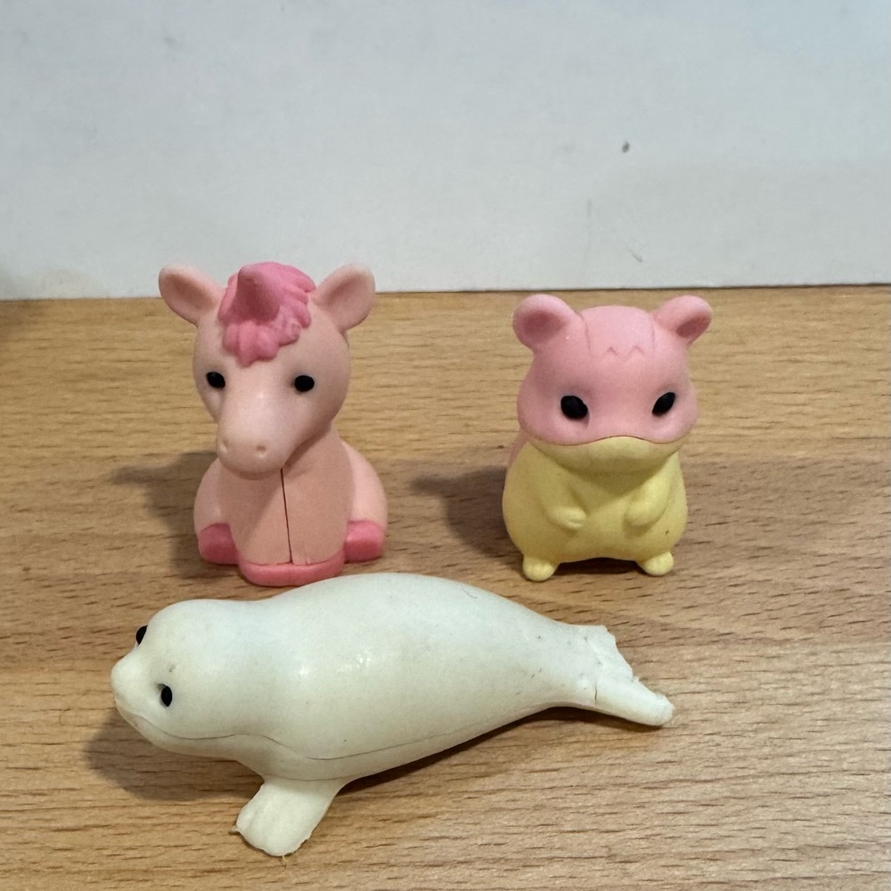 3 TY Beanie Erasers Mystic, Fluffball & Seamore - Iwaco Japanese Puzzle Erasers